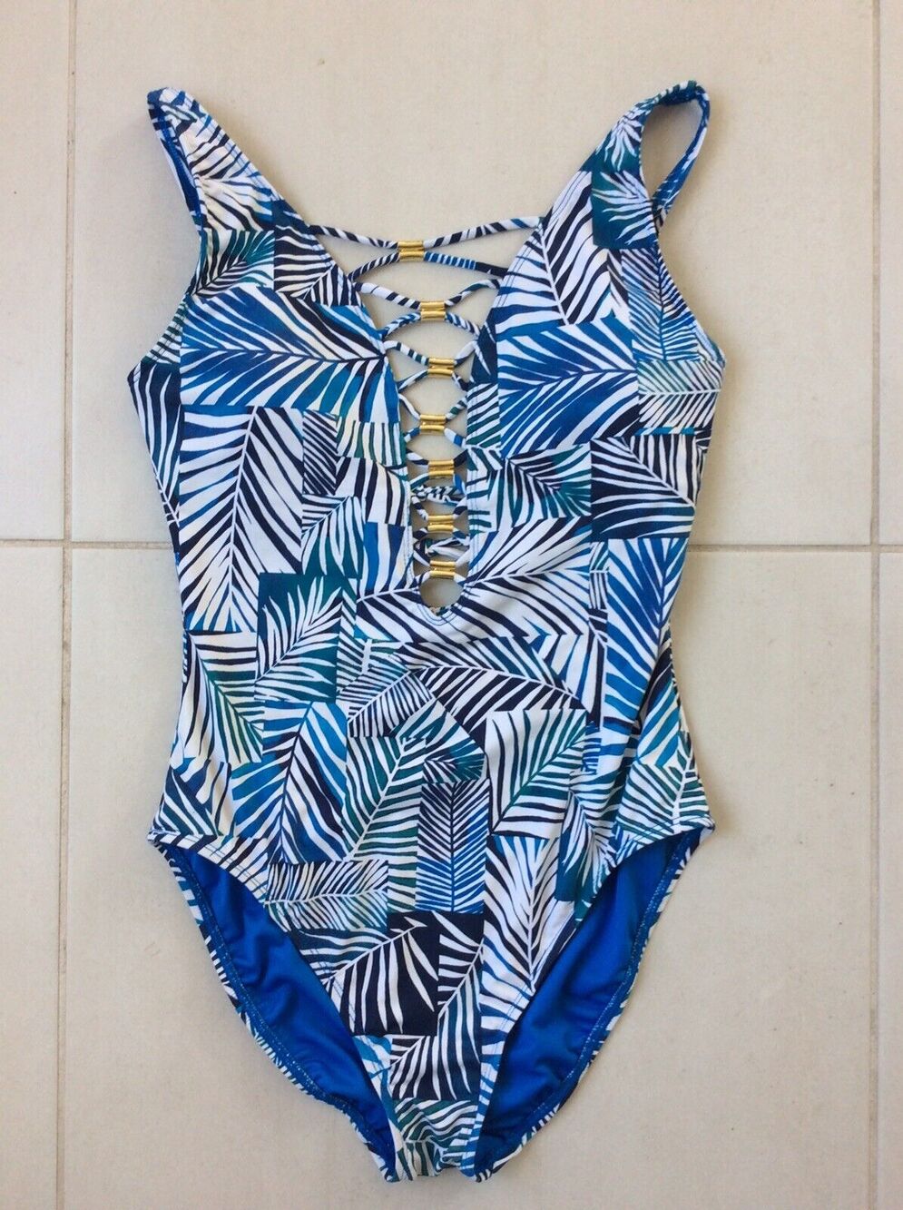 Bleu Rod Beattie Swim One Piece Swimsuit Lace Up Tropical Resort Beach Summer